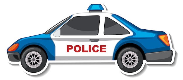 Diseño de etiqueta con vista lateral del coche de policía aislado