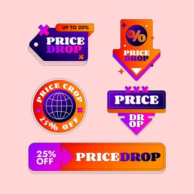 Diseño de etiquetas de caída de precio degradado