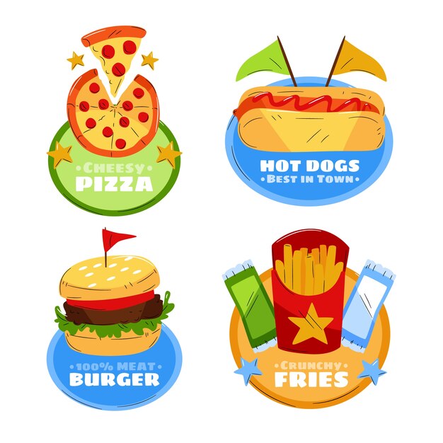 Diseño de etiquetas de comida de diseño plano
