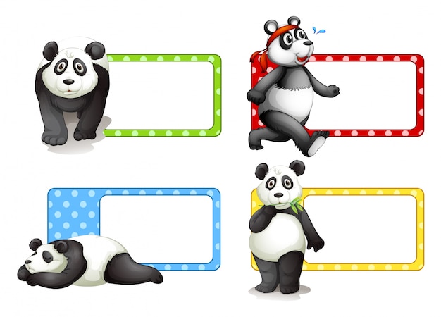 Vector gratuito diseño de etiquetas con ilustración de pandas