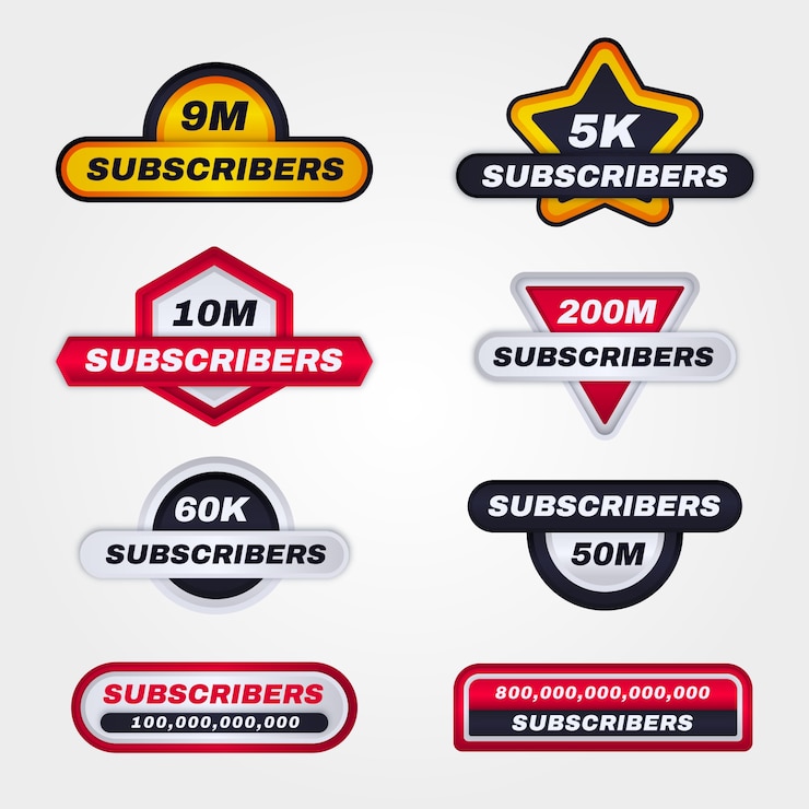 Vector gratuito diseño de etiquetas de suscriptores degradados.