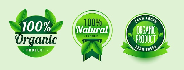 Diseño de etiquetas verdes de productos orgánicos naturales.