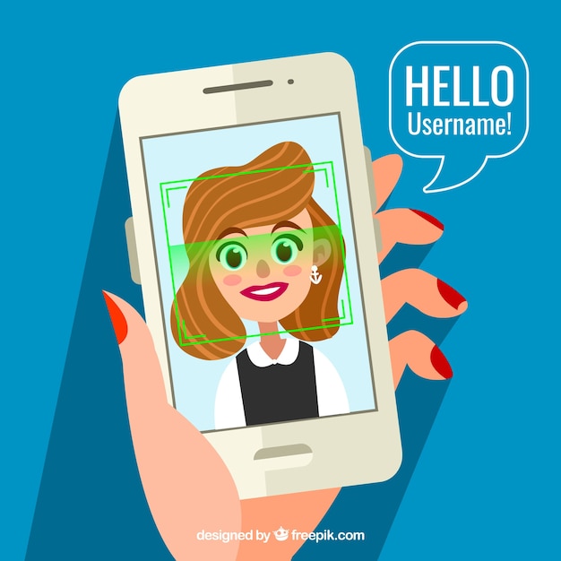 Vector gratuito diseño de face id con mujer sonriente