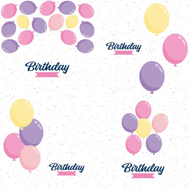 Diseño de feliz cumpleaños con una ilustración de pastel realista y confeti