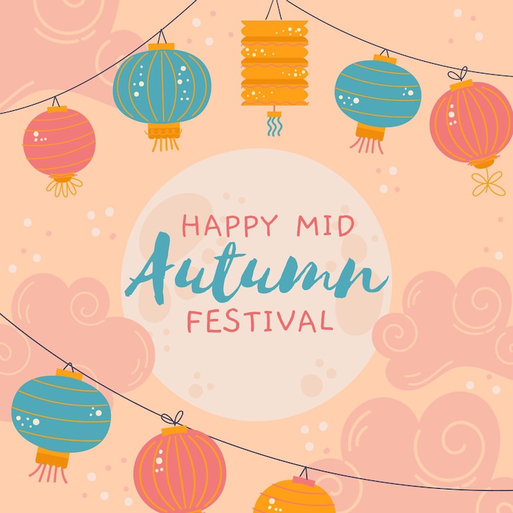 Vector gratuito diseño de festival de medio otoño dibujado