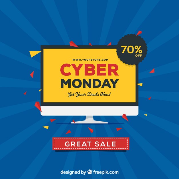 Diseño flat cyber monday con monitor en estilo flat