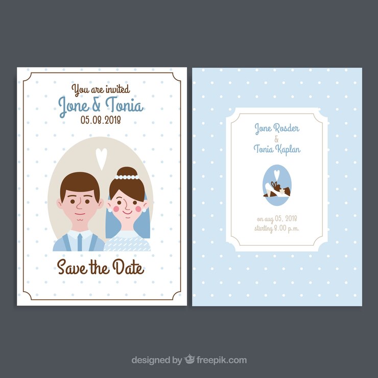 Vector gratuito diseño flat de invitación de boda con pareja