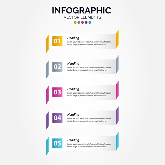 Diseño de flecha de infografía vertical vectorial con 5 opciones o pasos Infografía vertical para concepto de negocio