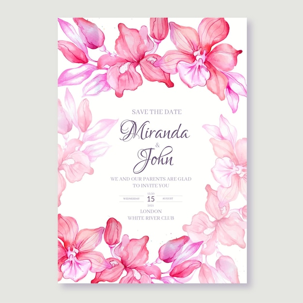 Diseño floral de acuarela de invitación de boda.