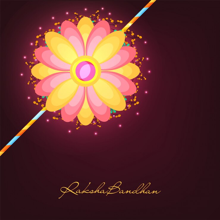 Vector gratuito diseño floral creativo de rakhi en colores amarillos y rosados para la celebración de raksha bandhan.