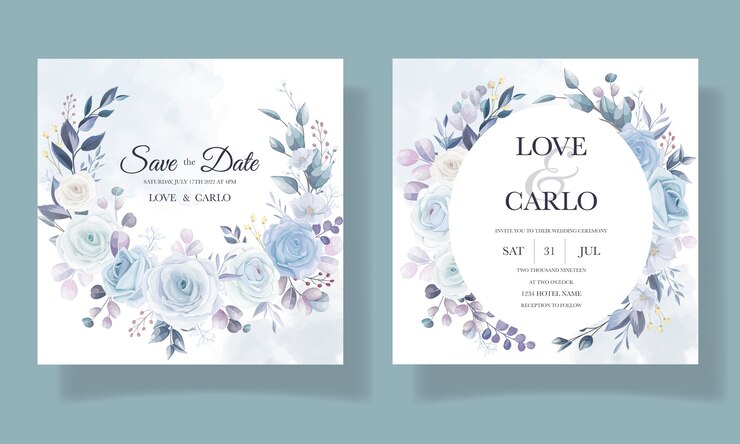Diseño floral elegante de la invitación de la boda del dibujo de la mano