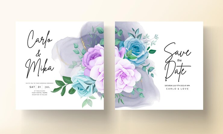 Diseño floral elegante de la invitación de la boda del dibujo de la mano