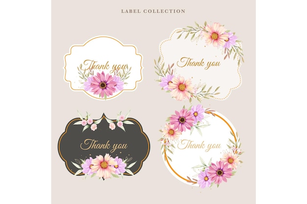 Vector gratuito diseño floral de etiquetas de margaritas y rosas