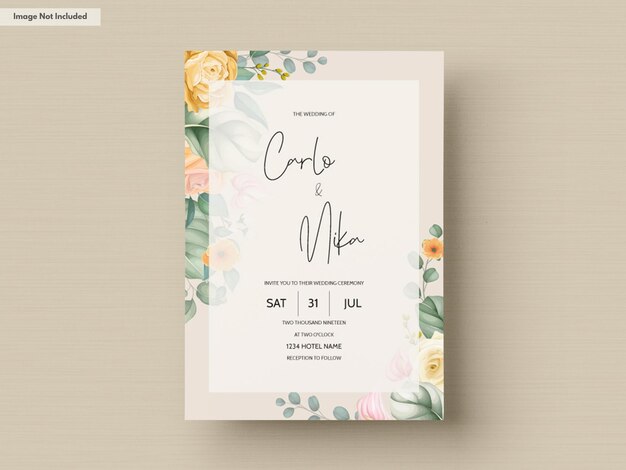 Diseño floral de la invitación de la boda del dibujo de la mano hermosa