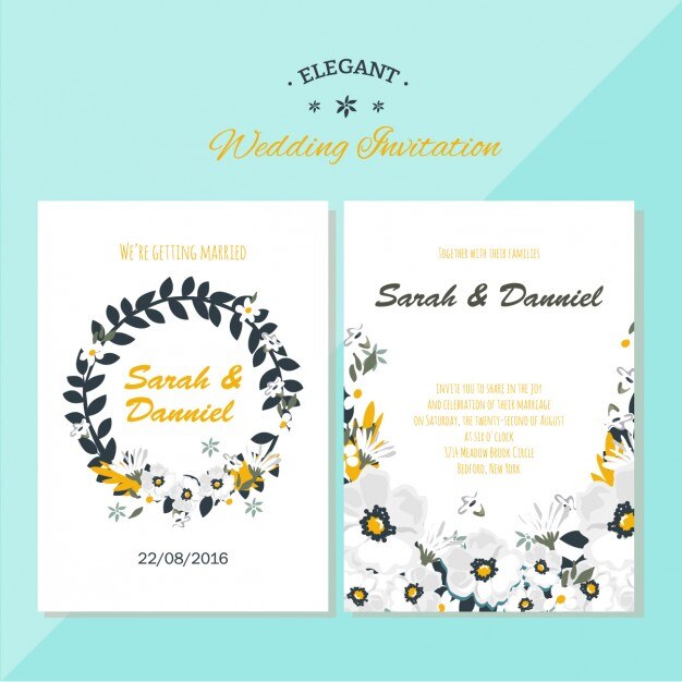 Diseño floral de invitación de boda