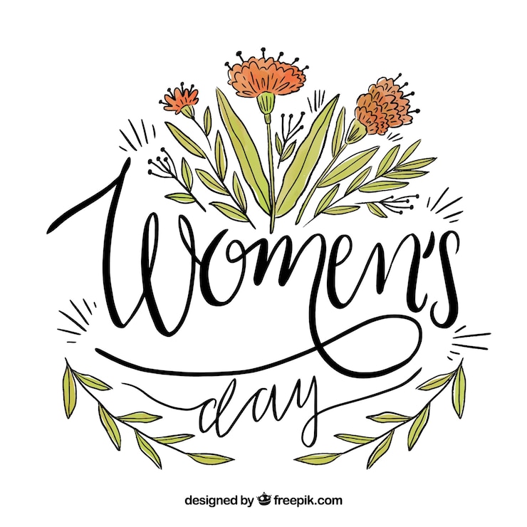 Vector gratuito diseño floral de lettering para el día de las mujeres