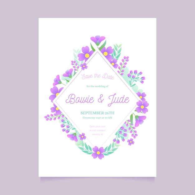 Vector gratuito diseño floral de plantilla de invitación de boda