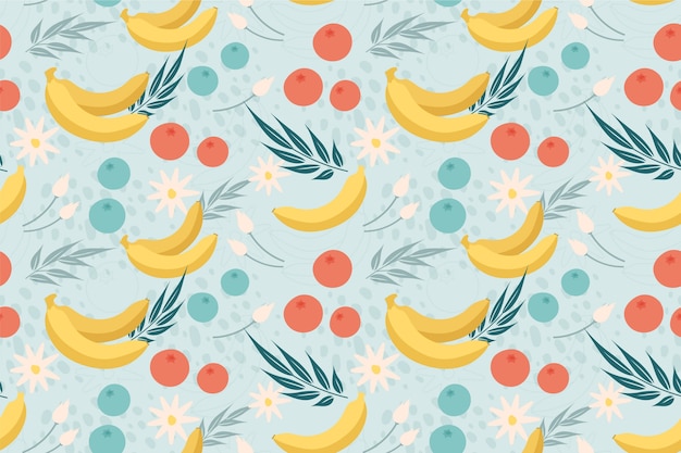 Diseño de flores y frutas dibujadas a mano