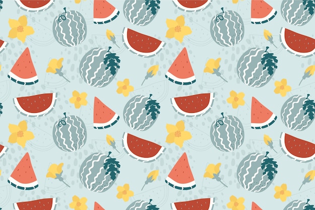 Diseño de flores y frutas dibujadas a mano