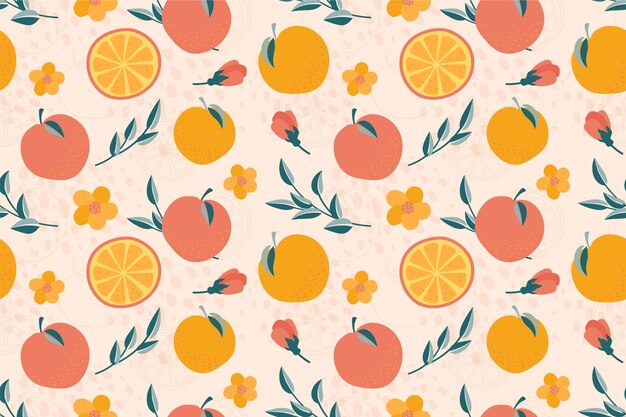 Diseño de flores y frutas dibujadas a mano