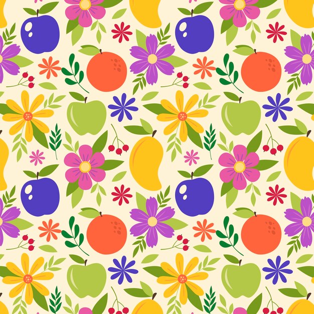 Diseño de flores y frutas dibujadas a mano