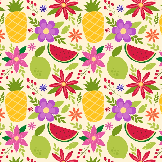 Vector gratuito diseño de flores y frutas dibujadas a mano