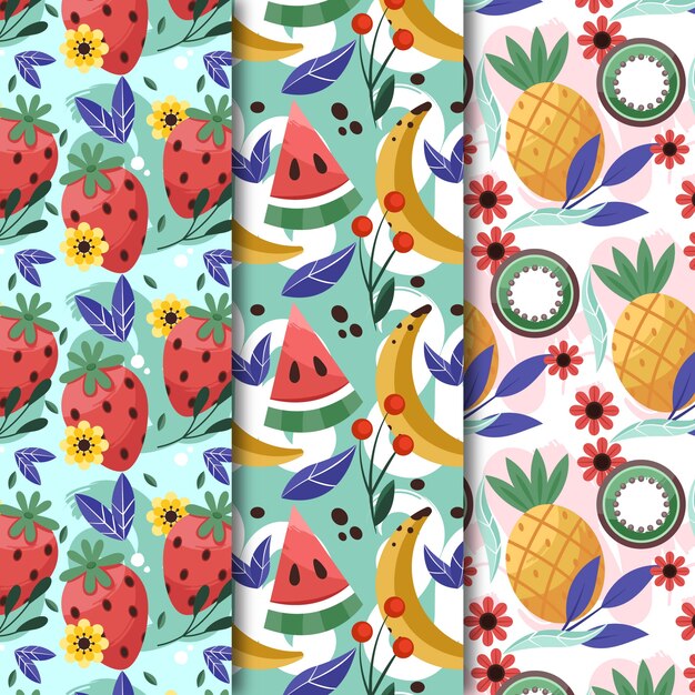 Diseño de flores y frutas dibujadas a mano