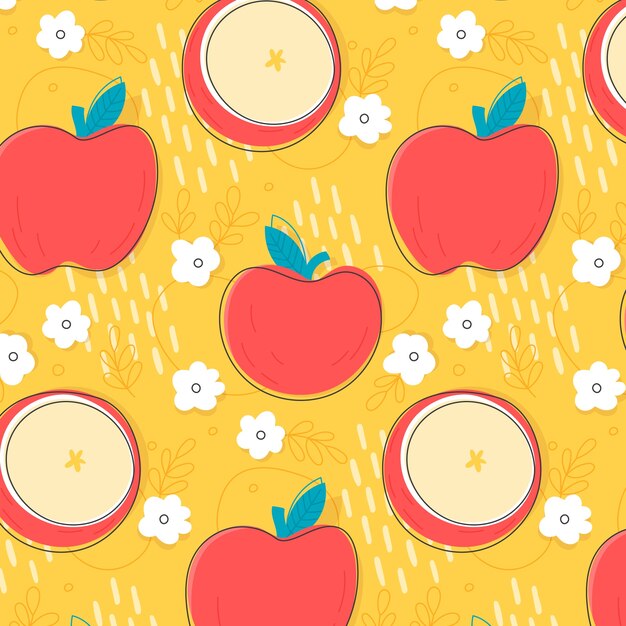 Diseño de flores y frutas dibujadas a mano