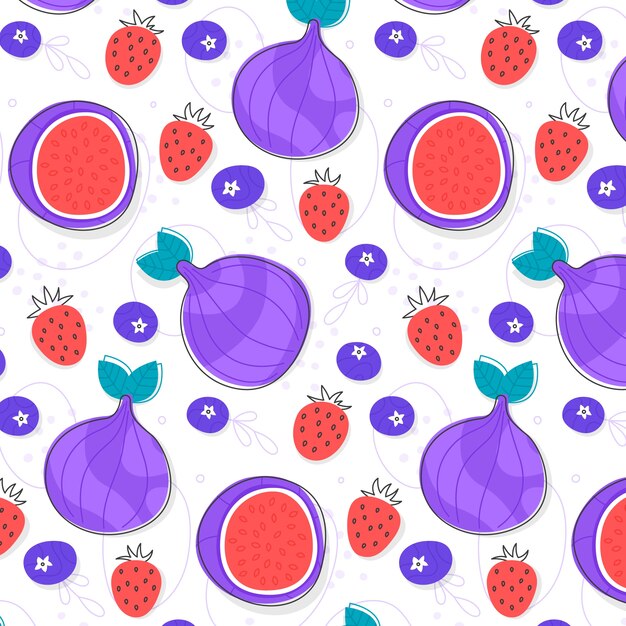 Diseño de flores y frutas dibujadas a mano