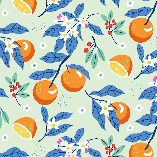 Vector gratuito diseño de flores y frutas dibujadas a mano