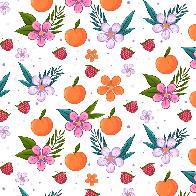 Diseño de flores y frutas dibujadas a mano