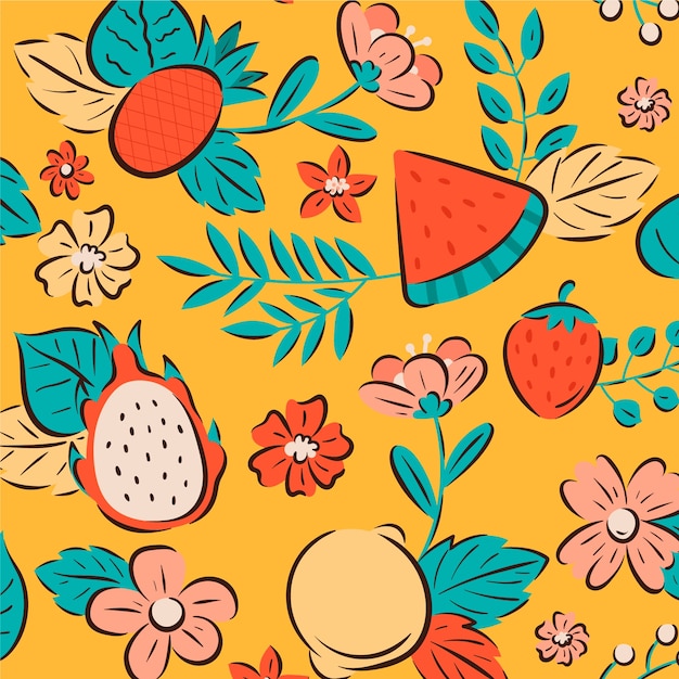 Vector gratuito diseño de flores y frutas dibujadas a mano