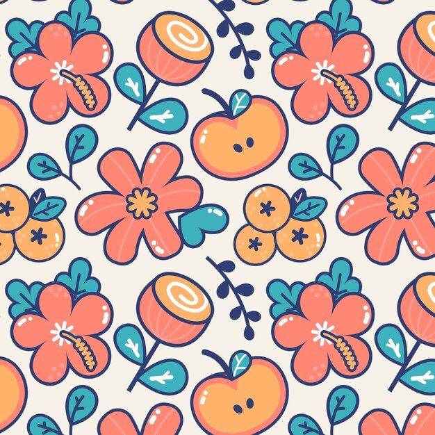 Diseño de flores y frutas dibujadas a mano
