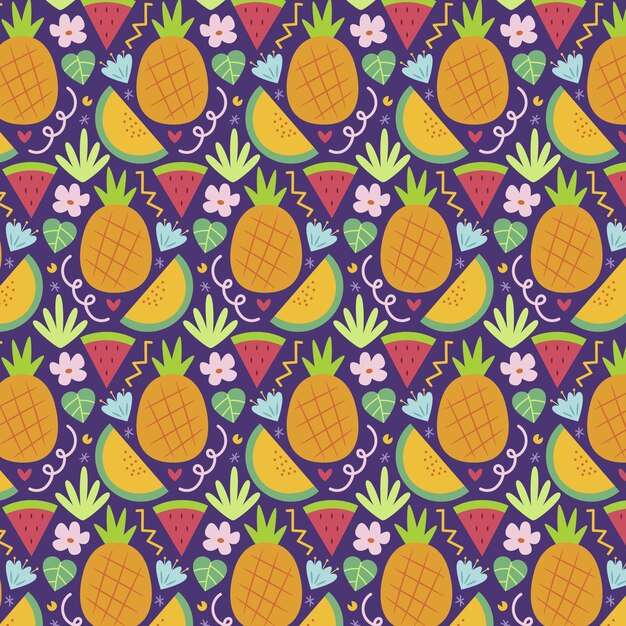 Diseño de flores y frutas dibujadas a mano