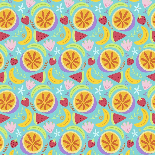 Diseño de flores y frutas dibujadas a mano