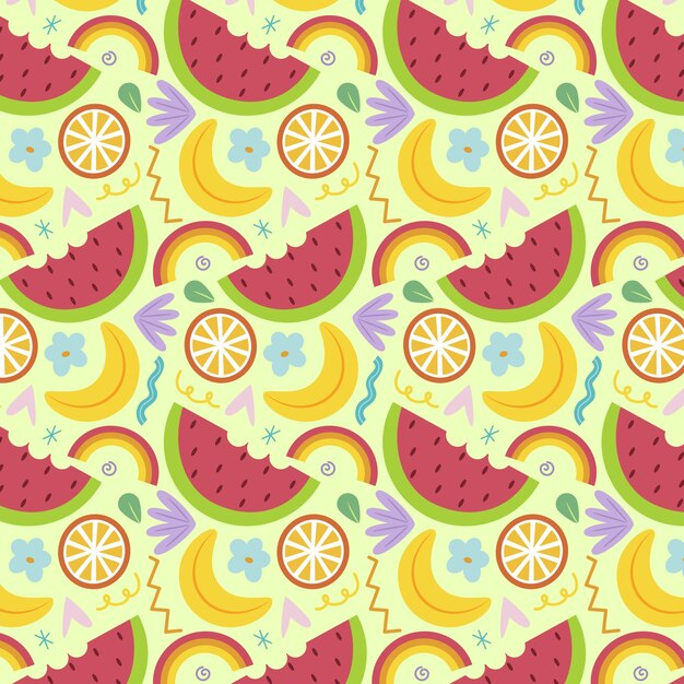 Diseño de flores y frutas dibujadas a mano