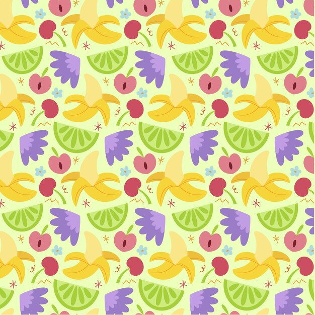 Diseño de flores y frutas dibujadas a mano