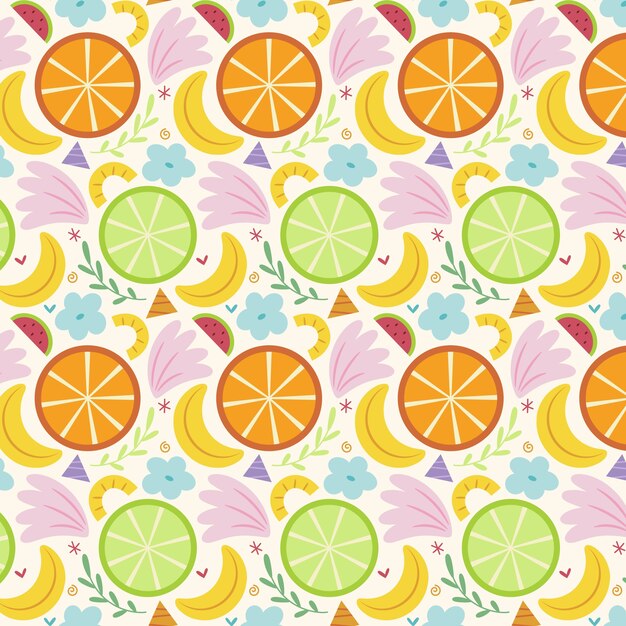 Diseño de flores y frutas dibujadas a mano