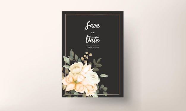 Diseño de flores y hojas de tarjeta de invitación de boda moderna