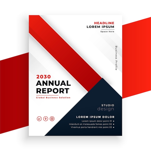 Diseño de folleto comercial de informe anual de color rojo geométrico