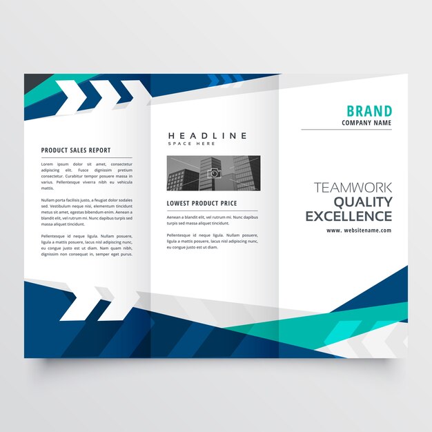 diseño de folleto comercial triple azul moderno