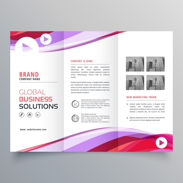 diseño de folleto comercial triple con forma de onda colorida
