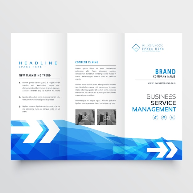 diseño de folleto comercial tríptico azul abstracto