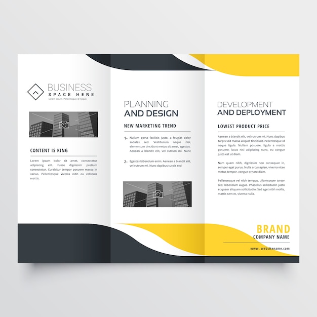 diseño de folleto triple profesional amarillo negro profesional