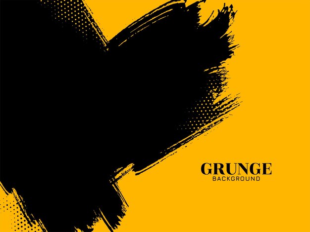 Diseño de fondo amarillo con trazo de pincel negro y textura grunge