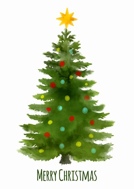 Diseño de fondo árbol de Navidad acuarela pintado a mano