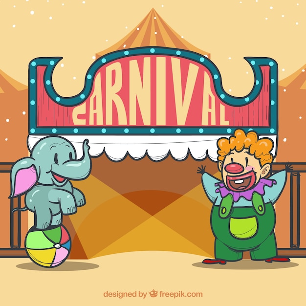 Diseño de fondo de carnaval con hombre y elefante