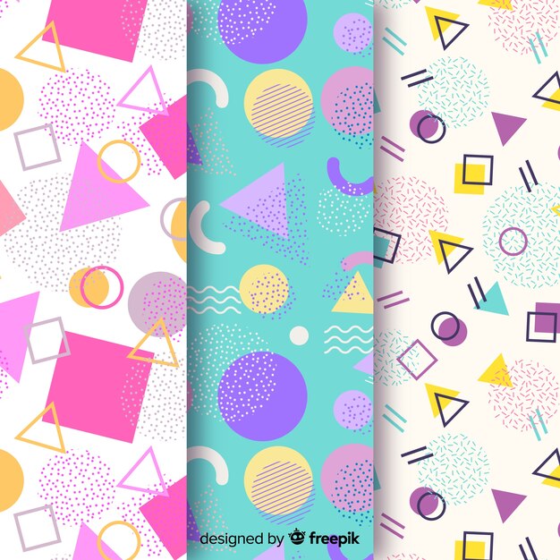 Diseño de fondo con colección de patrones de memphis