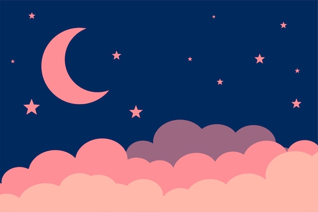 Diseño de fondo de estrellas y nubes de luna de estilo plano
