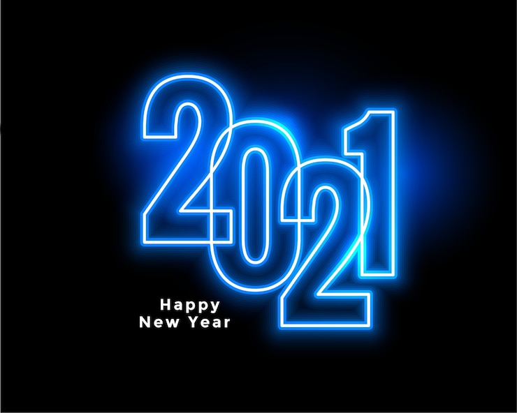 Vector gratuito diseño de fondo de feliz año nuevo azul estilo neón 2021